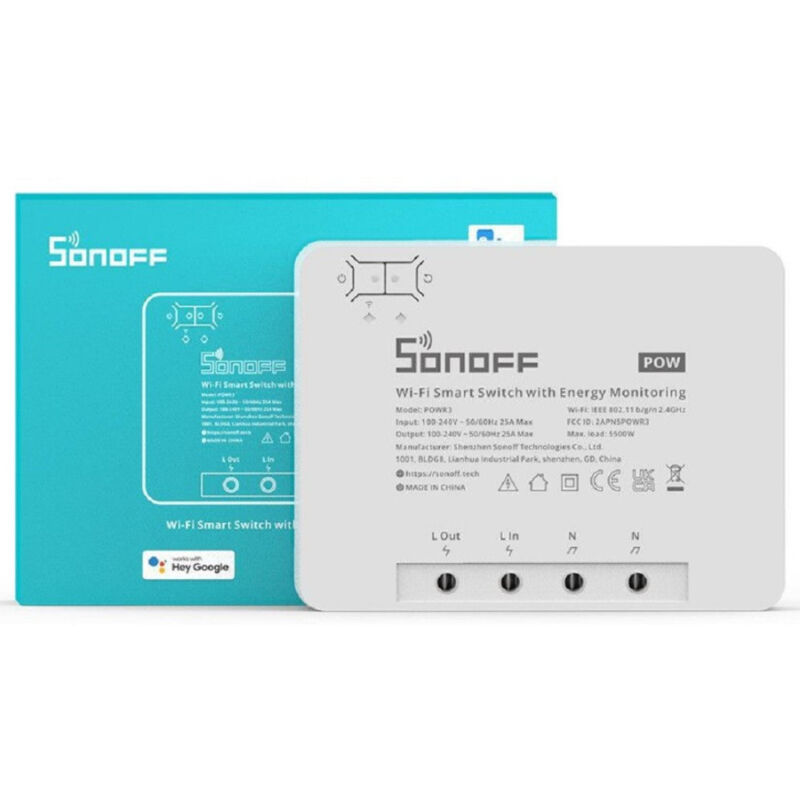 foto del prodotto trade shop traesio interruttore contatore wifi smart con monitoraggio energetico alexa sonoff powr3 