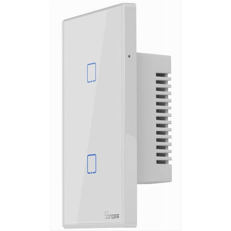 foto del prodotto trade shop traesio interruttore luce parete smart home touch wireless wifi a 2 canali sonoff t0us2c 