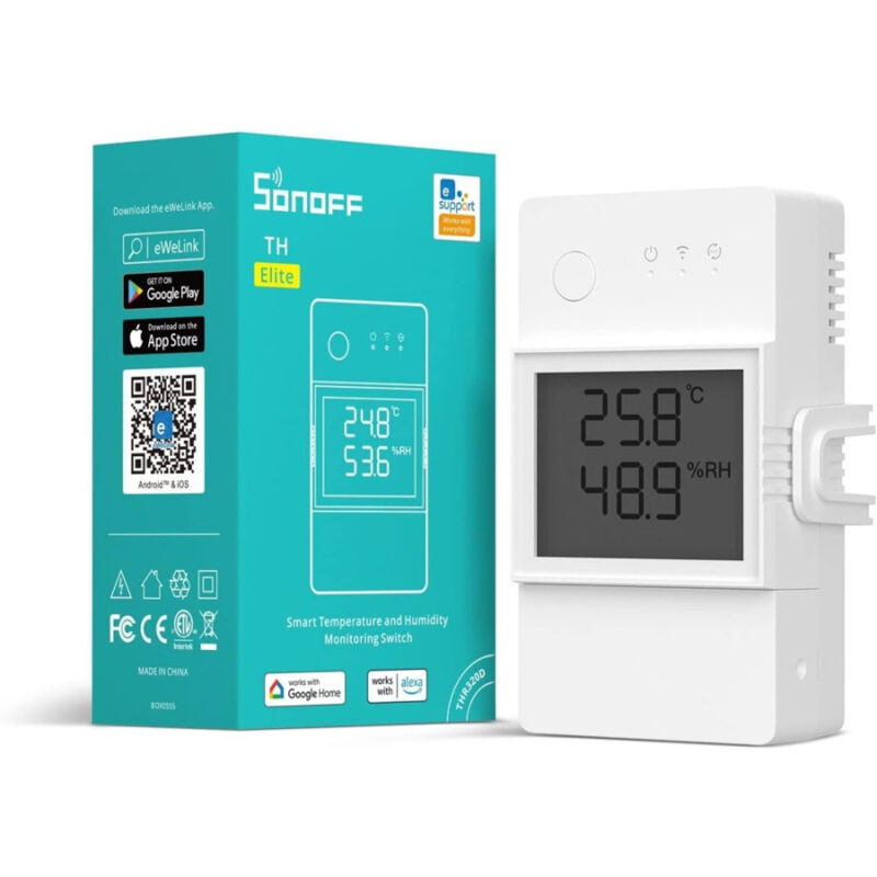 foto del prodotto trade shop traesio interruttore wifi intelligente th elite 20a per temperatura umidit sonoff thr320d 