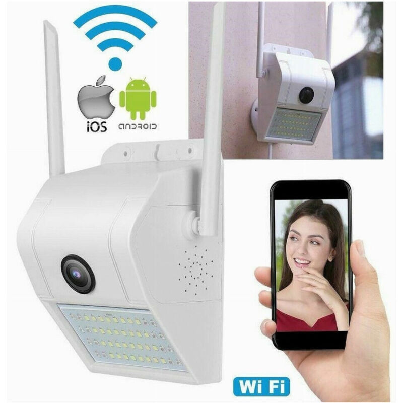 foto del prodotto trade shop traesio ip camera wifi esterno 2mp 1080p led lampada solare ip66 telecamera cam sd rec 