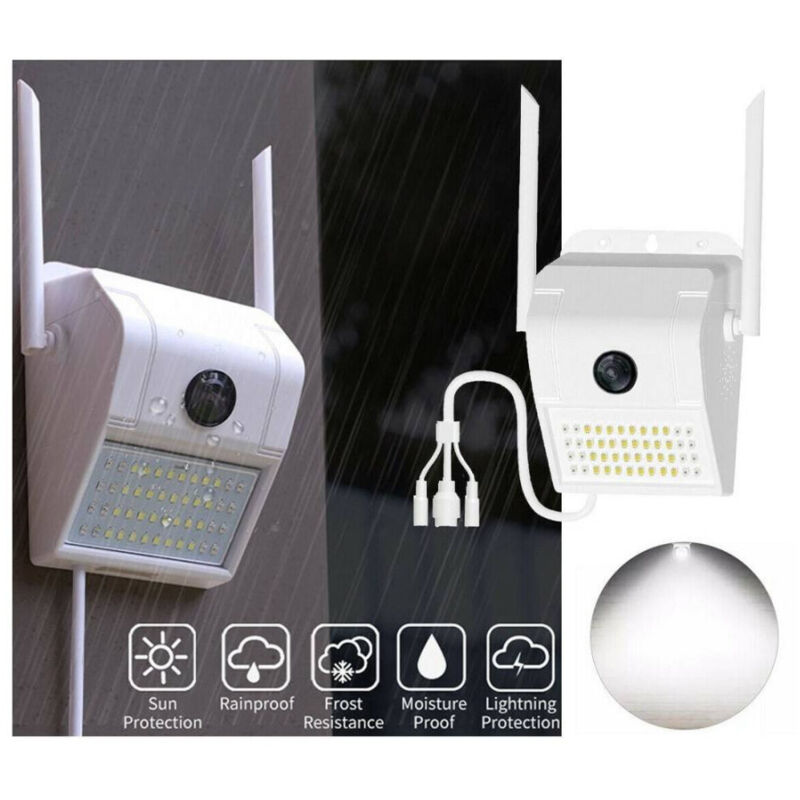 foto del prodotto trade shop traesio ip camera wifi esterno 3mp 1080p led lampada solare ip66 telecamera cam microsd 