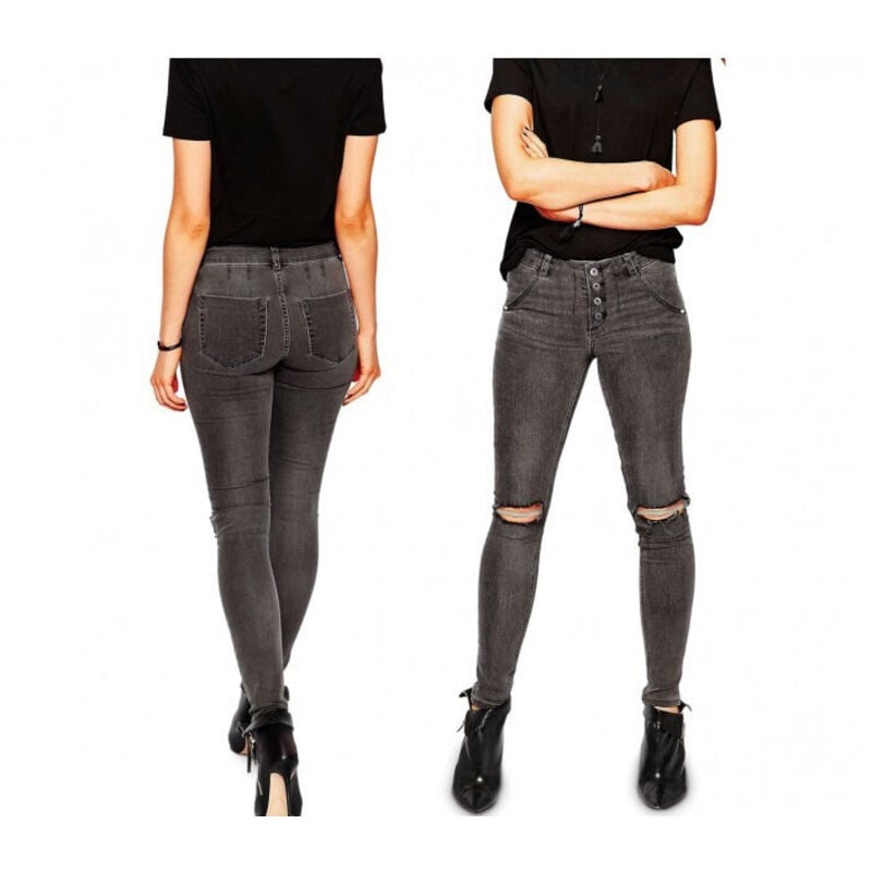 foto del prodotto trade shop traesio - jeans da donna a vita alta 81154 mod. ragged slim fit taglie dalla xs alla xl - m