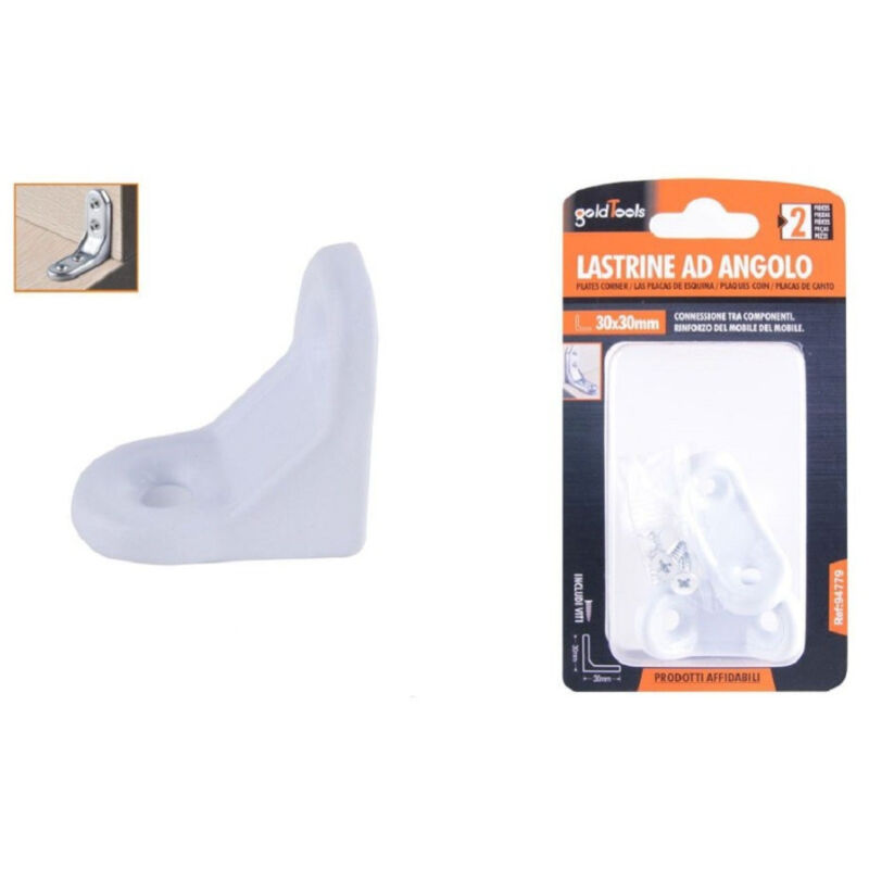 foto del prodotto trade shop traesio kaela 2pz lastrina ad angolo 30x30mm bianca sostegno staffa angolare viti mobile 94779 