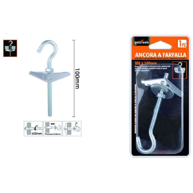 foto del prodotto trade shop traesio kaela ancora a farfalla con gancio in acciaio con dado rondella m8x100mm fischer 57231 