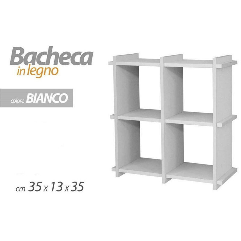 foto del prodotto trade shop traesio kaela bacheca scaffale da parete mensola in legno bianco 35x13x35cm 4 scomparti 782459 
