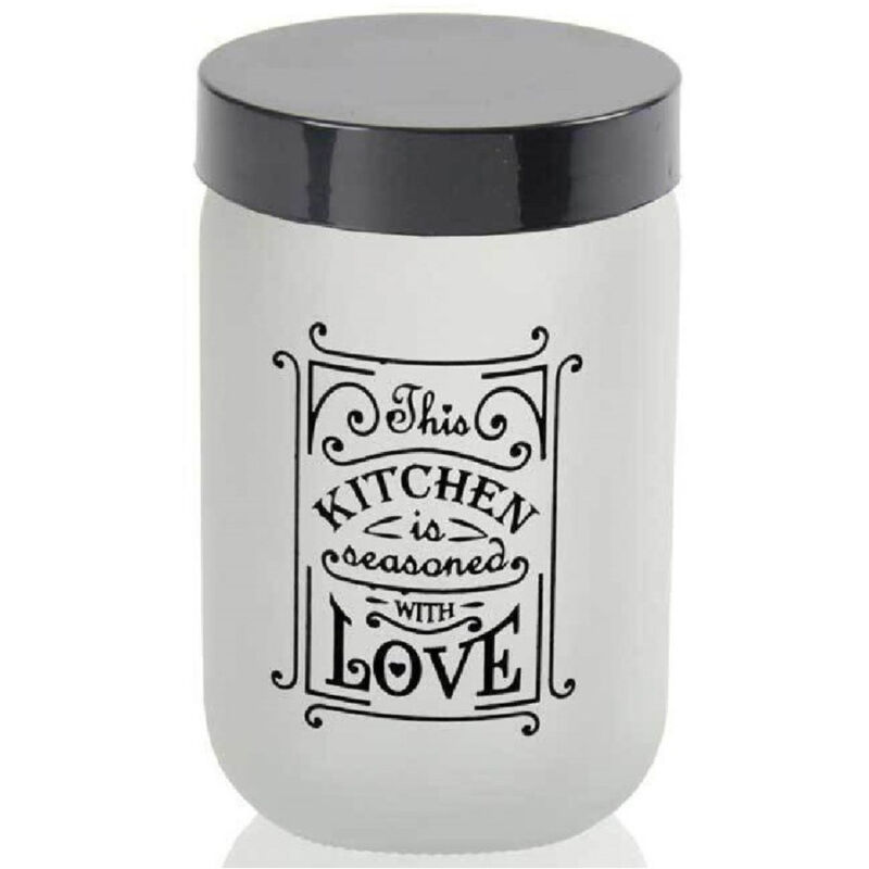 foto del prodotto trade shop traesio kaela barattolo contenitore vetro bianco love moderno satinato tonda 660ml 14x9cm 833458 