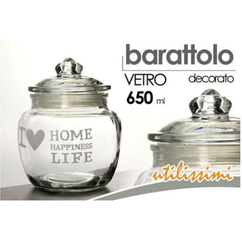 foto del prodotto trade shop traesio kaela barattolo ermetico in vetro contenitore cucina coperchio 650ml decorato 652639 