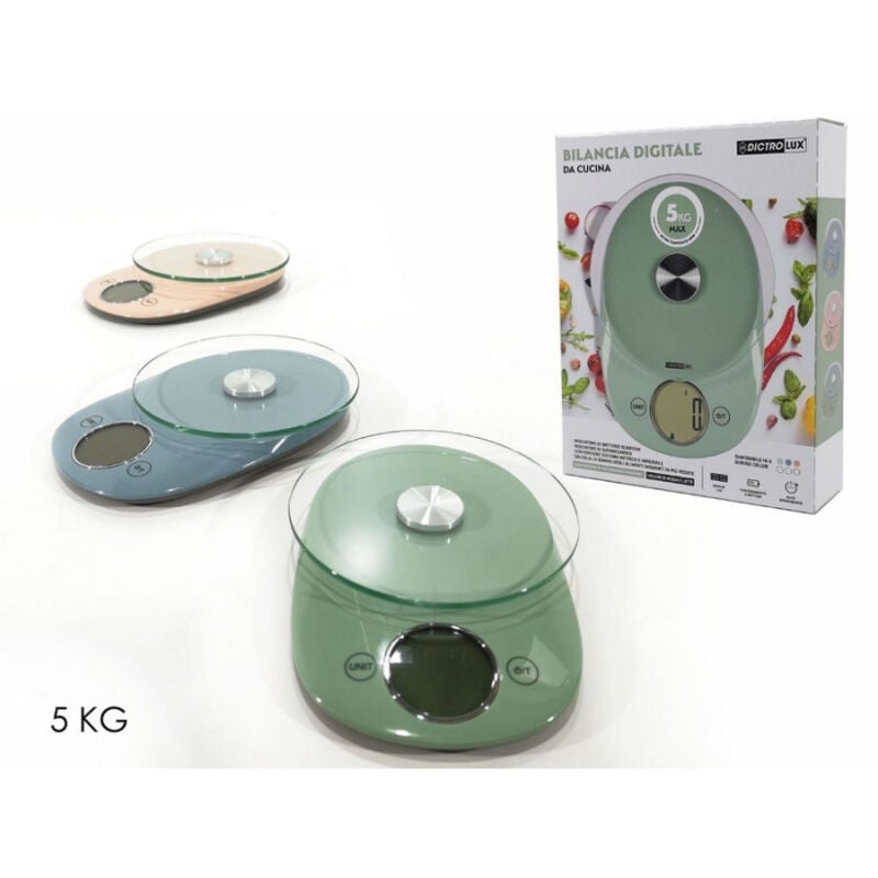 foto del prodotto trade shop traesio kaela bilancia cucina digitale fino a 5kg display lcd autospegnimento 3 colori 690225 