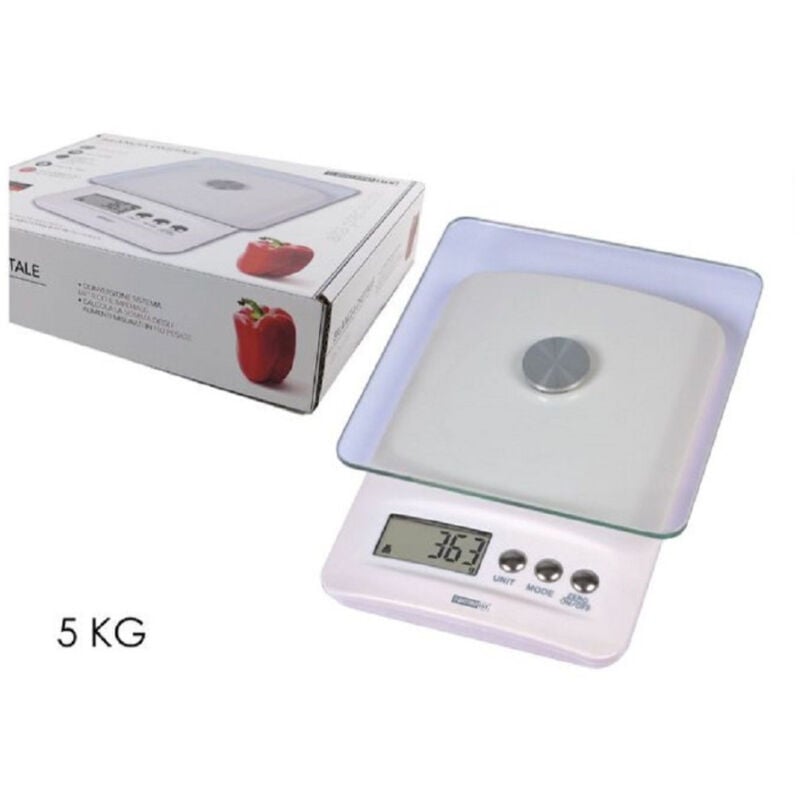 foto del prodotto trade shop traesio kaela bilancia da cucina digitale portata 5kg bianco piano in vetro display lcd 580017 