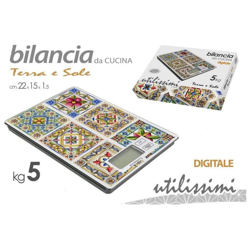 foto del prodotto trade shop traesio kaela bilancia portatile da cucina digitale max. 5kg 22x15x1,5cm decoro mosaico 828508 