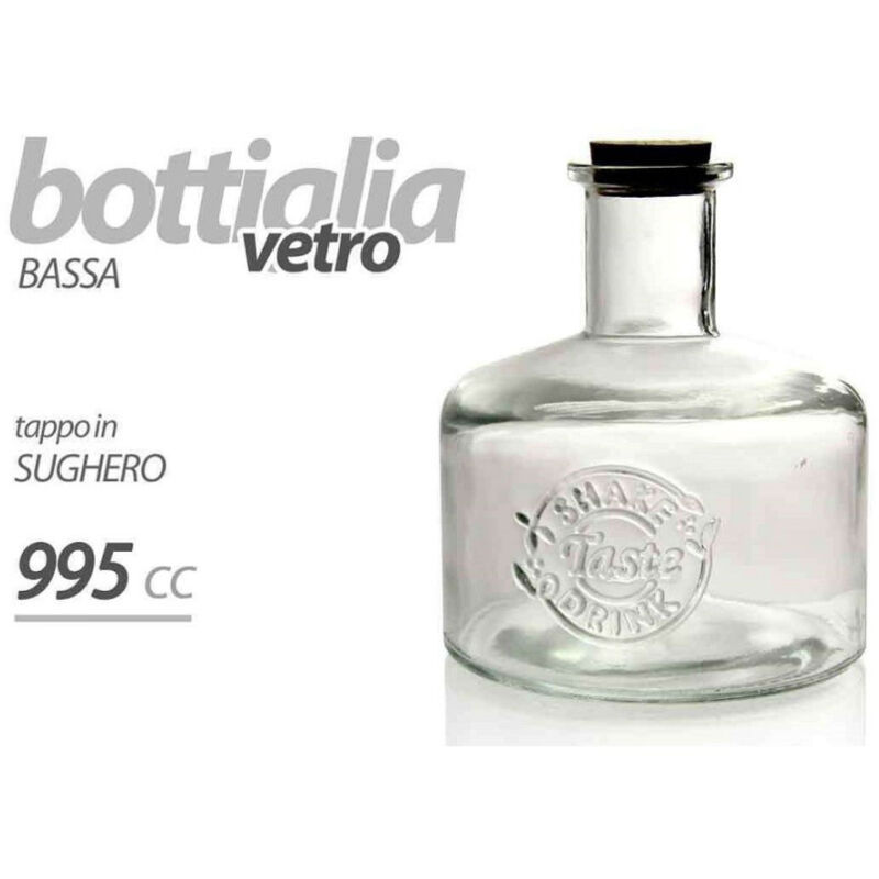 foto del prodotto trade shop traesio kaela bottiglia bottiglietta bassa vetro tappo sughero bomboniera 995cc decorata 728280 