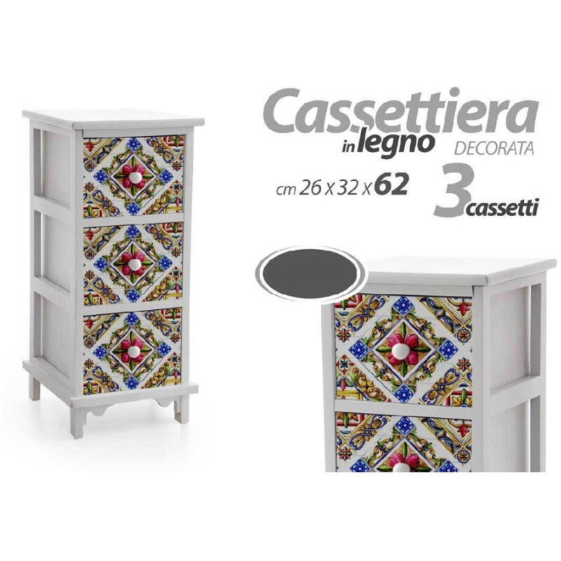 foto del prodotto trade shop traesio kaela cassettiera 3 cassetti comodino cucina bagno camera letto legno 62x26x32cm 829390 