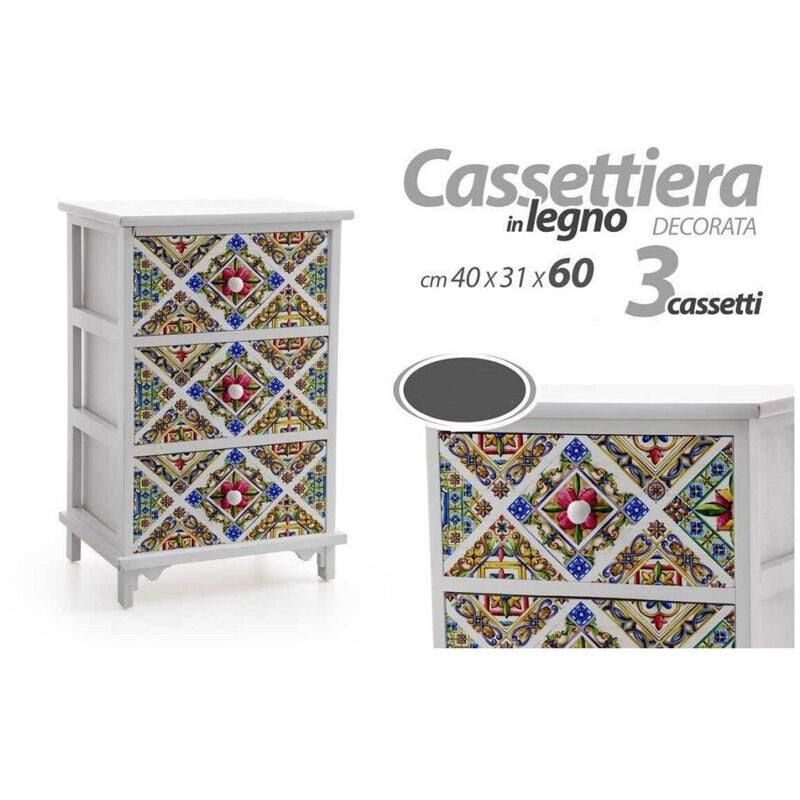 foto del prodotto trade shop traesio kaela cassettiera 3 cassetti comodino legno moderno bianco mediterraneo 40x31x60cm 829369 