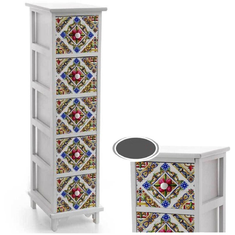 foto del prodotto trade shop traesio kaela cassettiera 5 cassetti slim decorata salvaspazio salotto camera 98x26x32cm 829413 