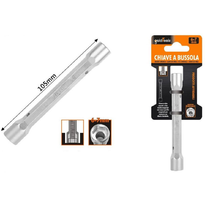 foto del prodotto trade shop traesio - kaela - chiave a bussola tubo esagonale da 105 mm doppie bocche esagonali 6-7 mm 97547 -
