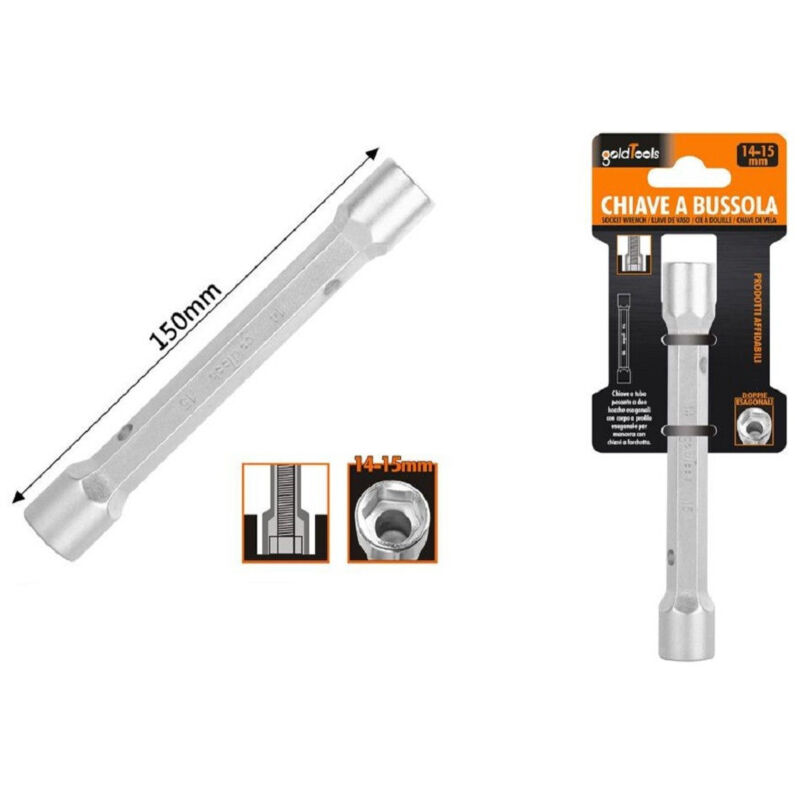 foto del prodotto trade shop traesio kaela chiave a bussola tubo esagonale da 150 mm doppie bocche esagonali 14 15 mm 97551 
