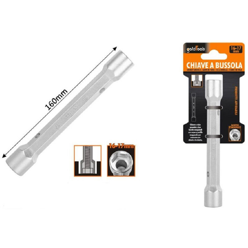 foto del prodotto trade shop traesio kaela chiave a bussola tubo esagonale da 160 mm doppie bocche esagonali 16 17 mm 97552 