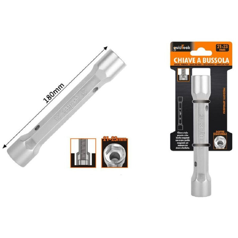 foto del prodotto trade shop traesio kaela chiave a bussola tubo esagonale da 180 mm doppie bocche esagonali 21 23 mm 97555 