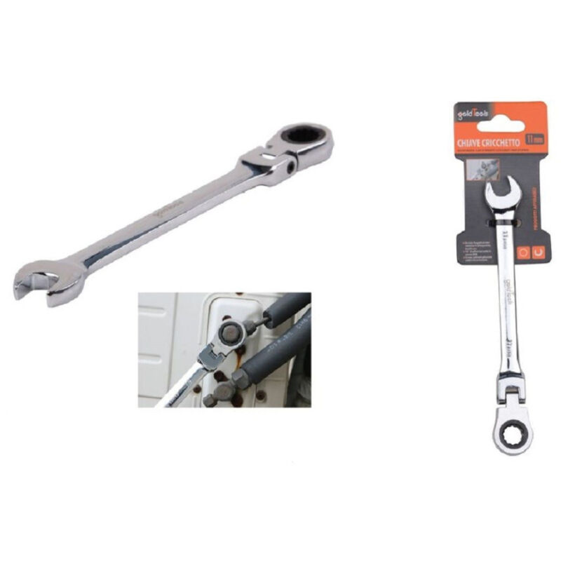 foto del prodotto trade shop traesio kaela chiave a cricchetto combinata 11mm testa pieghevole cromo vanadio utensile 91733 