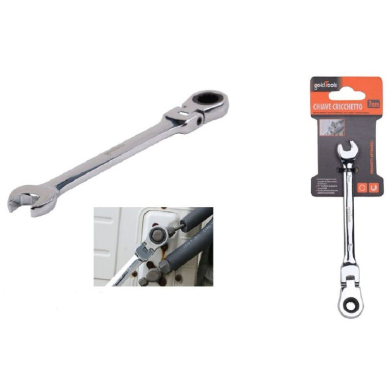 foto del prodotto trade shop traesio kaela chiave a cricchetto combinata 7 mm testa pieghevole cromo vanadio utensile 91729 