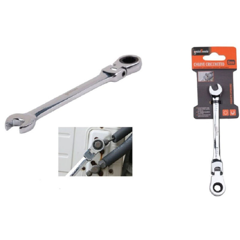foto del prodotto trade shop traesio kaela chiave a cricchetto combinata 8 mm testa pieghevole cromo vanadio utensile 91730 