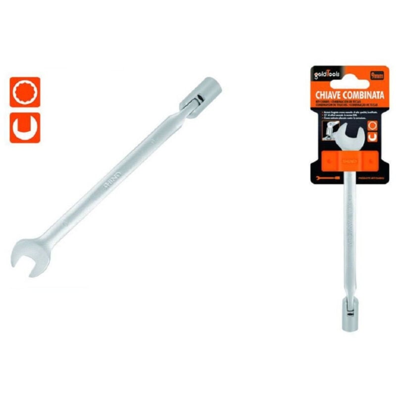 foto del prodotto trade shop traesio kaela chiave combinata 9 mm fissa e a bussola poligonale con snodo cromo vanadio 97557 