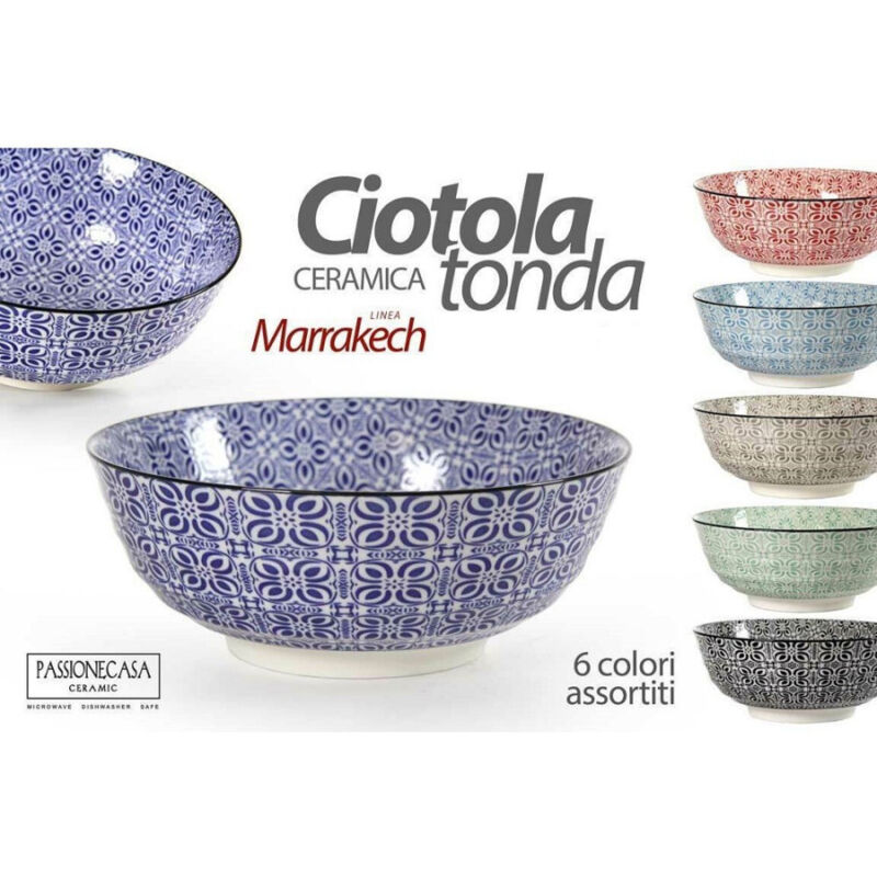 foto del prodotto trade shop traesio kaela ciotola tonda in ceramica decorata multiuso marracash 18x18x7cm 6 colori 771606 