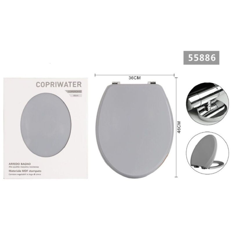 foto del prodotto trade shop traesio kaela copriwater universale con cerniere regolabili mdf stampato grigio 46x36cm 55886 