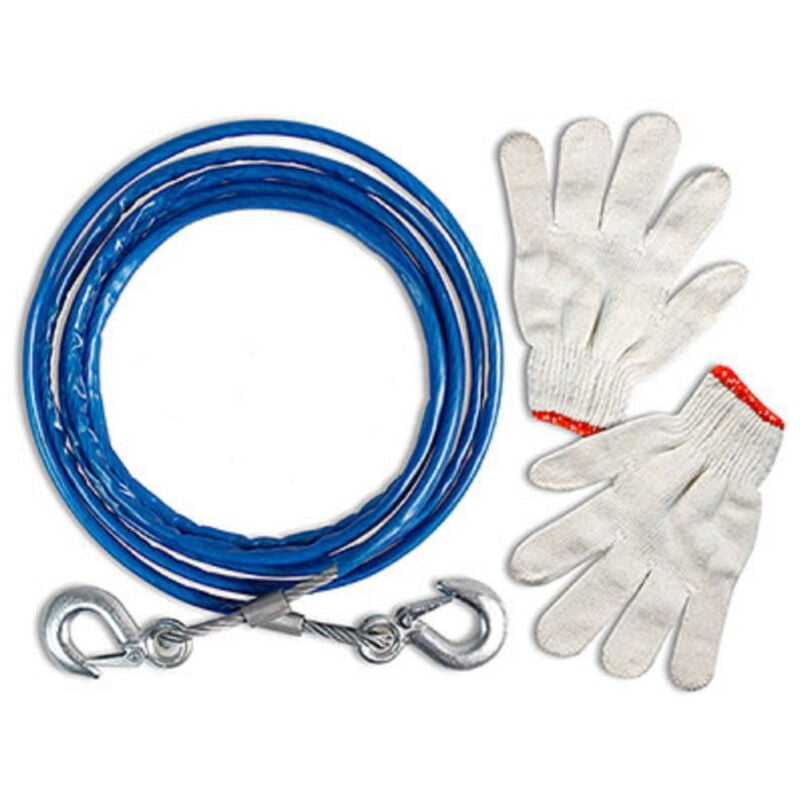 foto del prodotto trade shop traesio kaela gancio di traino con corda fune in acciaio moschettoni guanti 10mmx4mt rimorchio 
