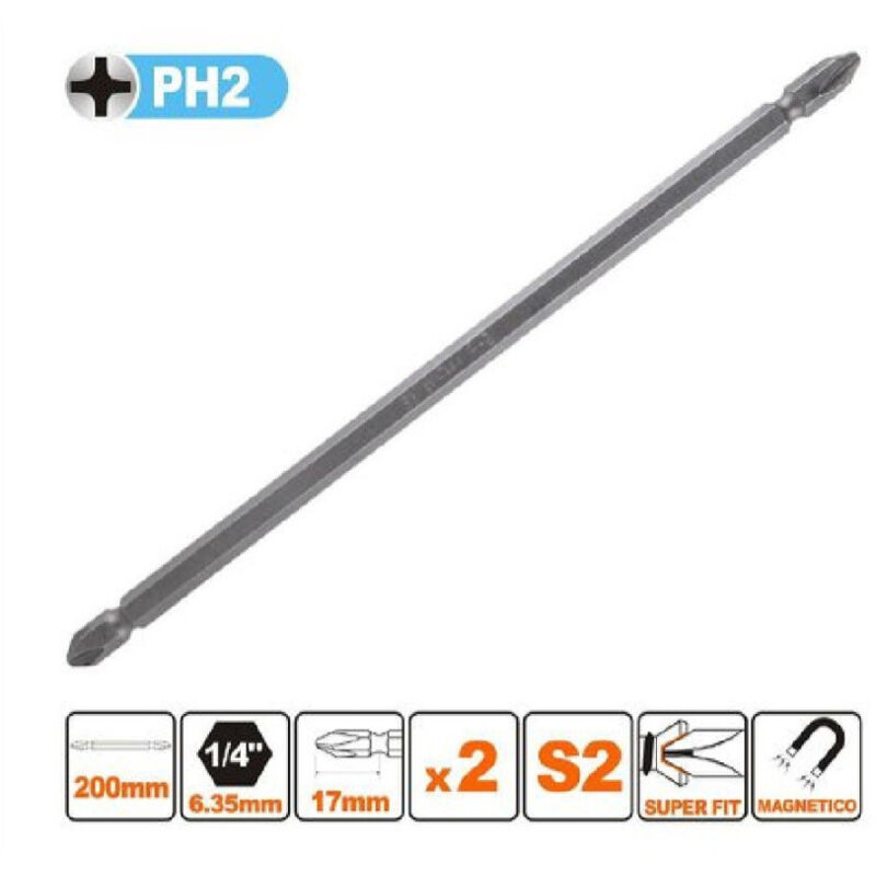 foto del prodotto trade shop traesio kaela kit 2 pezzi di bits 200 mm a doppia testa s2 punte a croce magnetica ph2 57243 