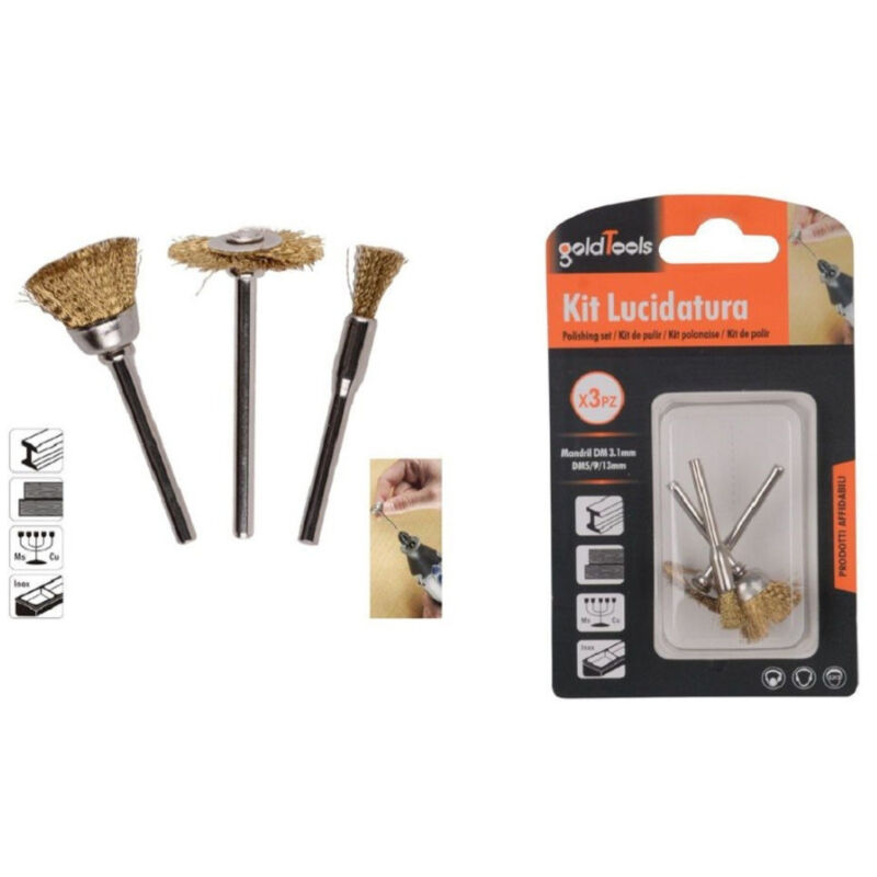 foto del prodotto trade shop traesio kaela kit 3 pezzi spazzole metallo per lucidatura dm 3.1mm color oro pulitrice 92134 