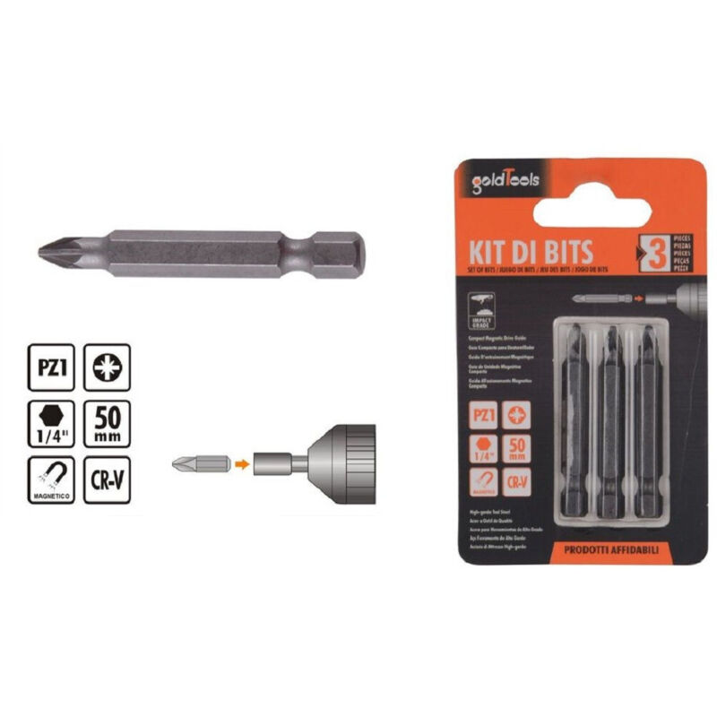 foto del prodotto trade shop traesio kaela kit di bits 3 pz bit inserti per avvitatore 50mm gambo 1 4 magnetico cr v 91935 