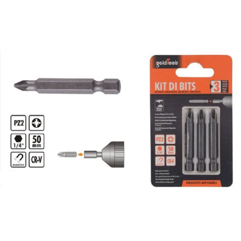 foto del prodotto trade shop traesio kaela kit di bits 3pz bit inserti 50 mm per avvitatore gambo 1 4 magnetico cr v 91936 