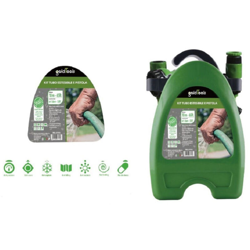 foto del prodotto trade shop traesio kaela kit tubo estensibile avvolgibile pistola irrigazione giardino 10mt staffa 57515 