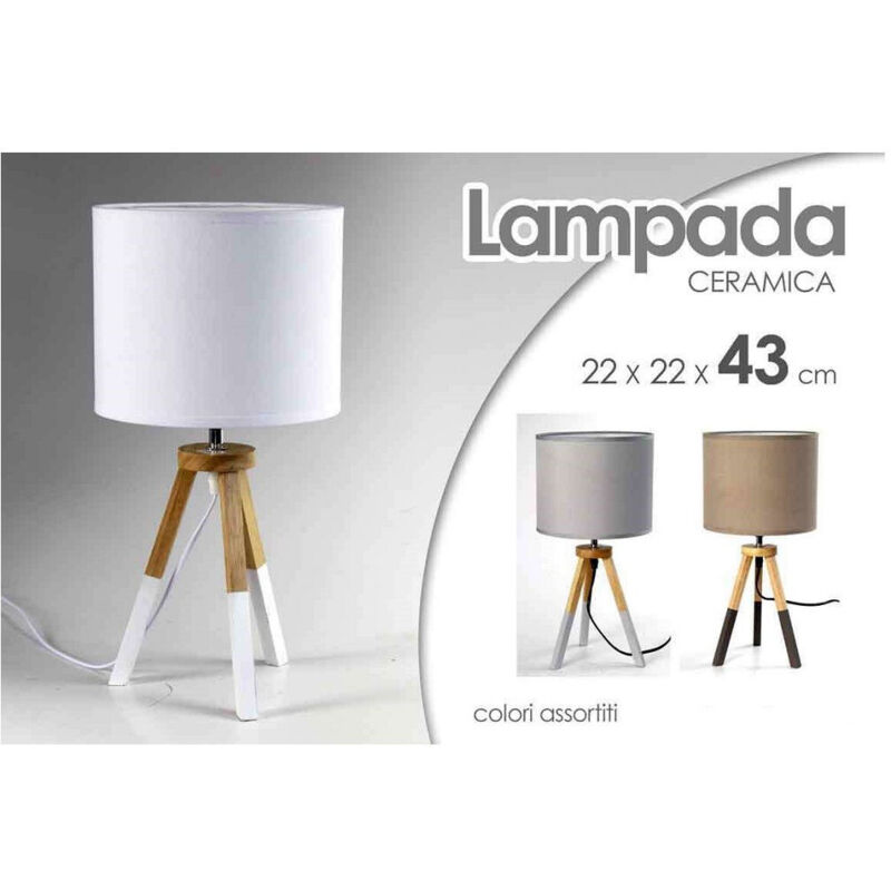 foto del prodotto trade shop traesio kaela lampada abat jour ceramica 22x22x43cm lumetto tavolo base legno trepiede 698743 