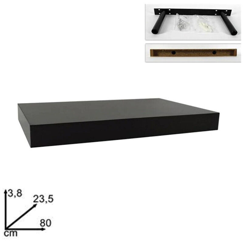 foto del prodotto trade shop traesio kaela mensola da parete in legno mdf 80x23,5x3,8cm pensile scaffale a muro staffe nero 