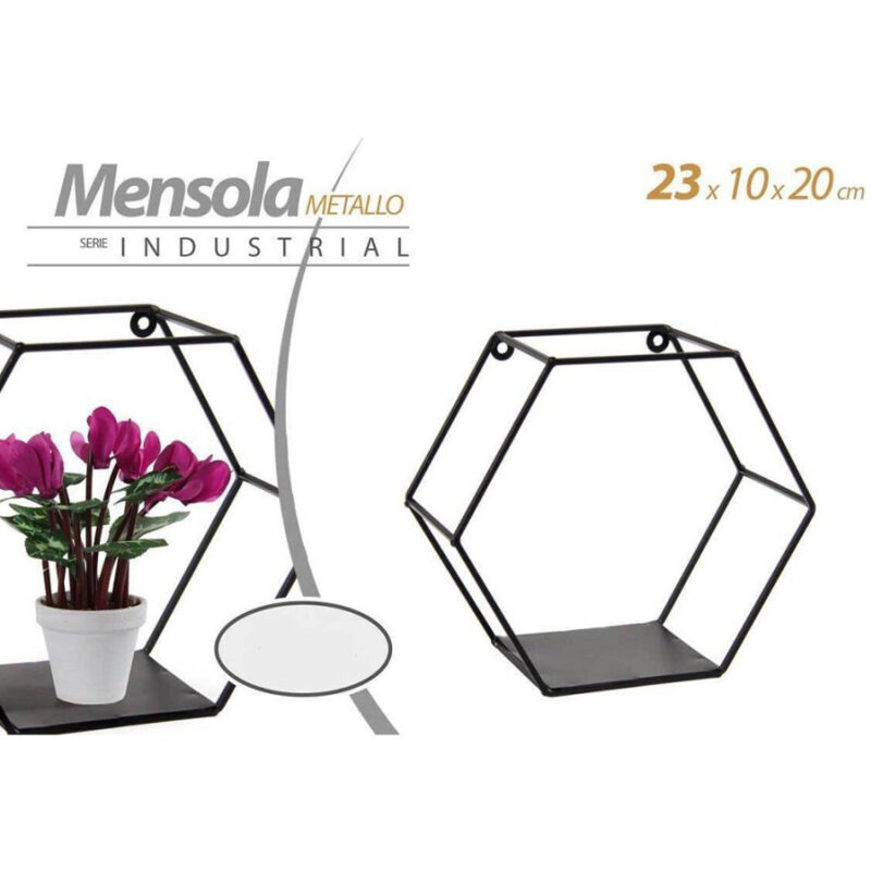 foto del prodotto trade shop traesio kaela mensola esagonale bacheca parete metallo classico moderno nero 23x10x20cm 822193 