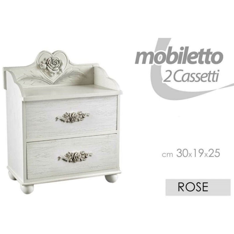 foto del prodotto trade shop traesio kaela mobiletto 2 cassetti legno porta oggetti comodino rose 30x19x25cm bianco 574665 