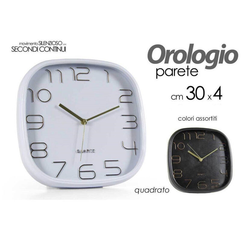foto del prodotto trade shop traesio - kaela - orologio da parete quadrato silenzioso 30x4cm in plastica vari colori ass 768194 -