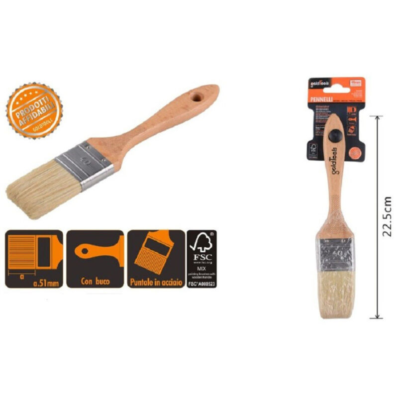 foto del prodotto trade shop traesio kaela pennello piatto 22.5 cm con manico in legno setole morbide pittura vernice 90204 