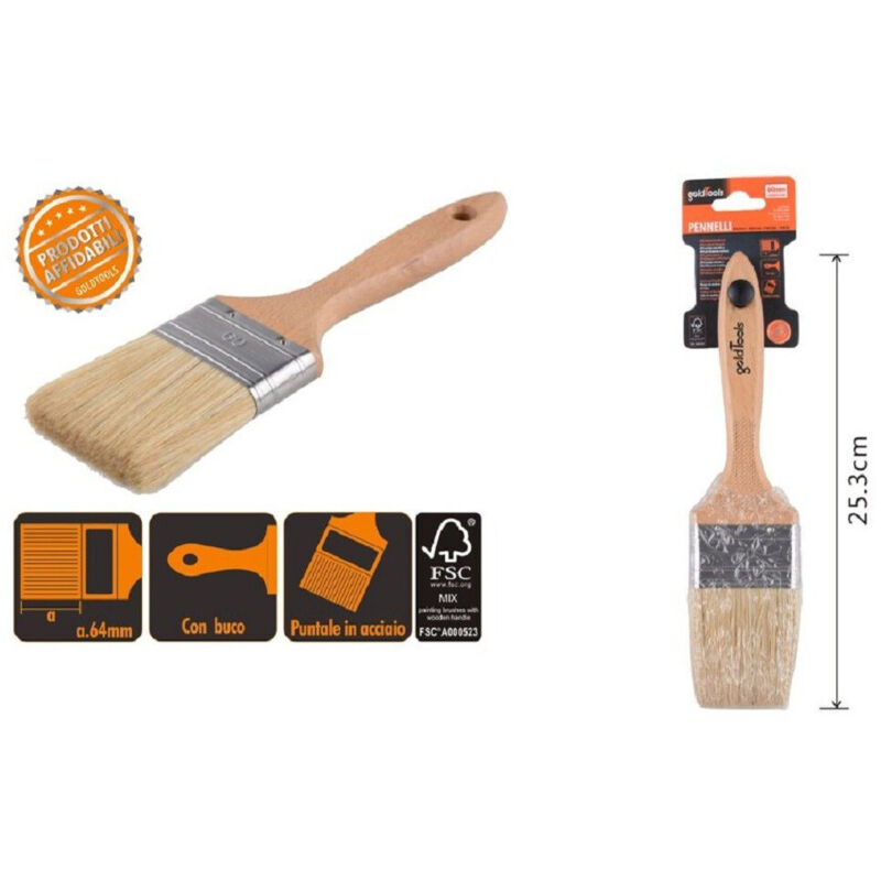 foto del prodotto trade shop traesio kaela pennello piatto 25.3 cm manico in legno setole morbide per pittura vernice 90206 