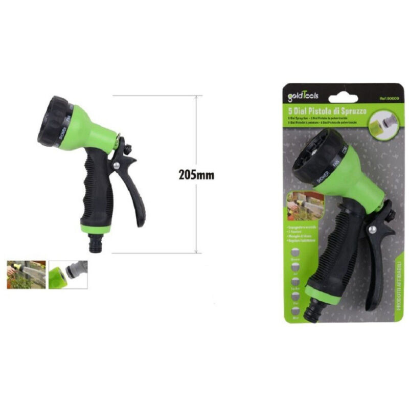 foto del prodotto trade shop traesio kaela pistola a spruzzo 5 getti giardino 205mm regolabile con maniglia di blocco 90009 
