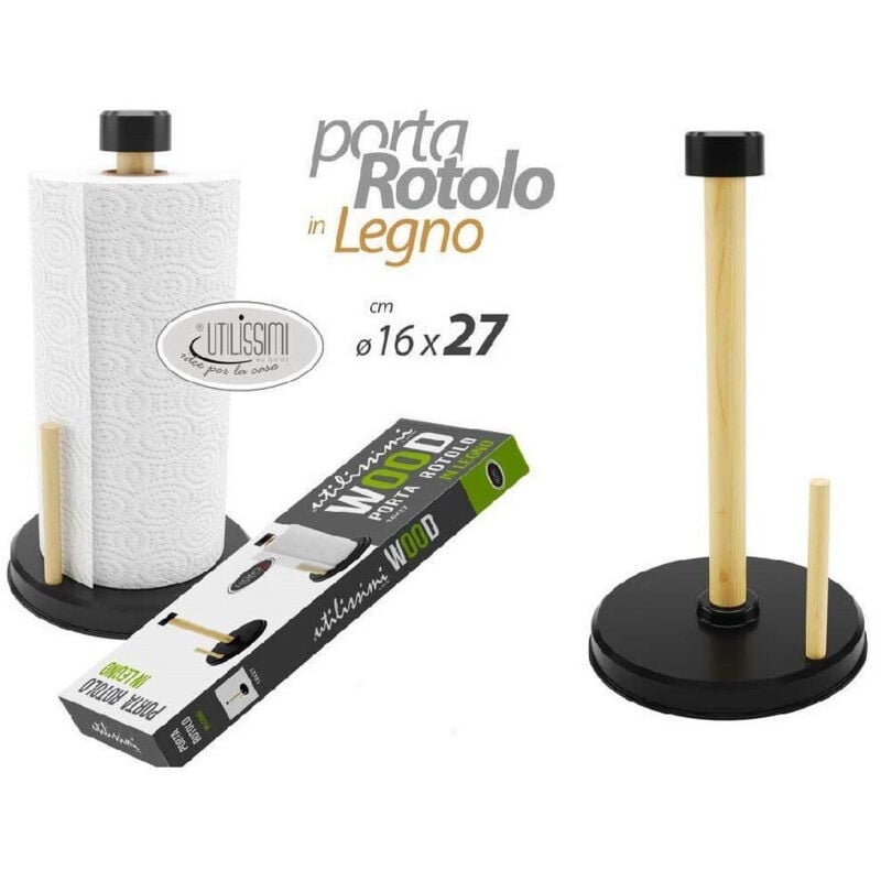 foto del prodotto trade shop traesio kaela porta rotolo carta cucina in legno 16x27cm supporto portarotolo verticale 838286 