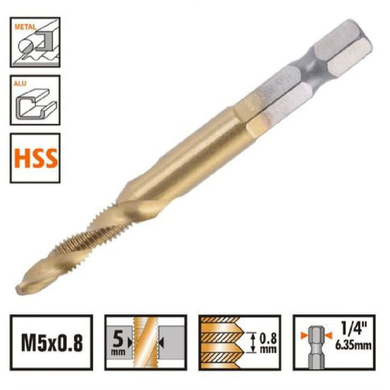 foto del prodotto trade shop traesio kaela punta per trapano m5x0.8mm in titanio hss con filettatura metrica metallo 57211 
