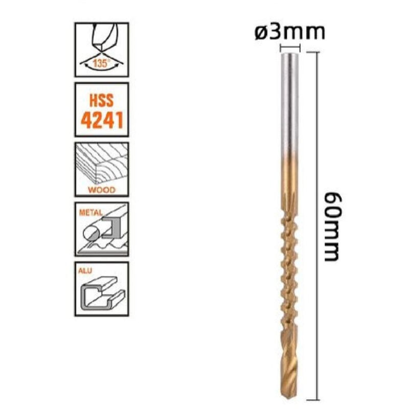foto del prodotto trade shop traesio kaela punta trapano elicoidale 3mmx60mm in titanio hss 4241 per metallo legno 57147 
