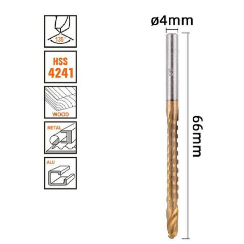 foto del prodotto trade shop traesio kaela punta trapano elicoidale 4mm x 60mm in titanio hss 4241 per metallo legno 57148 