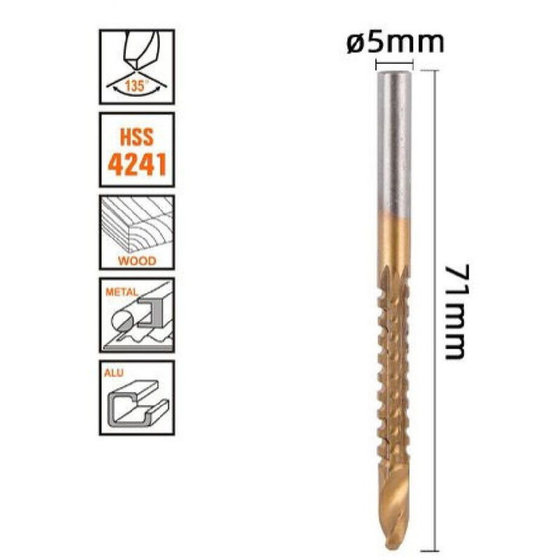 foto del prodotto trade shop traesio kaela punta trapano elicoidale 5mm x 71mm in titanio hss 4241 per metallo legno 57149 