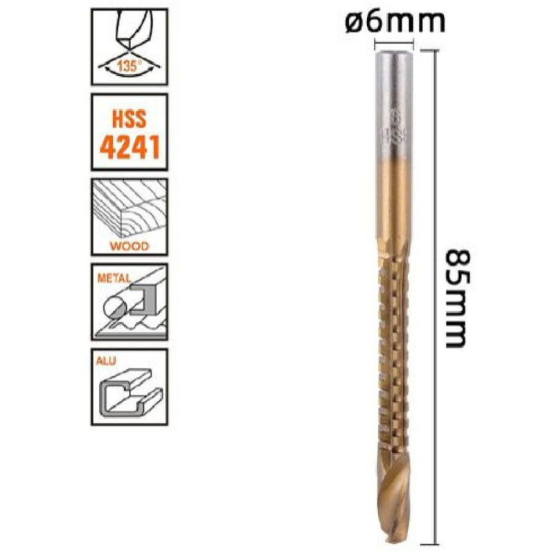 foto del prodotto trade shop traesio kaela punta trapano elicoidale 6mm x 85mm in titanio hss 4241 per metallo legno 57150 