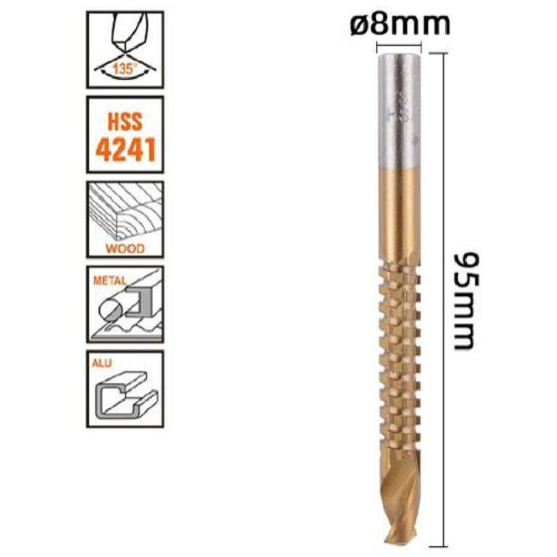 foto del prodotto trade shop traesio kaela punta trapano elicoidale 8mm x 95mm in titanio hss 4241 per metallo legno 57152 