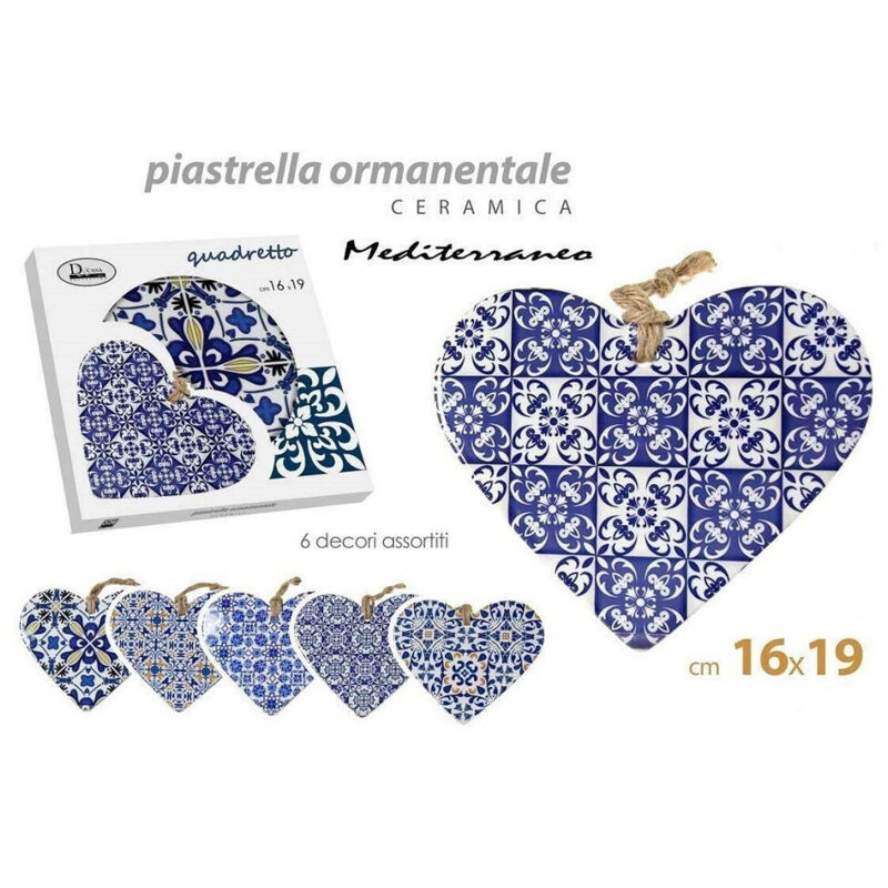 foto del prodotto trade shop traesio kaela quadro quadretto cuore decorativo 16x19cm ceramica meditteraneo 6 decori 730726 